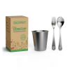 Dacha Mia - Stainless Steel Kids Utensils - Eco Friendly Toddler Flatware - 10 oz Cup for Kids with 1 PC spoon & 1 PC Fork - BPA Free - Reusable - lun